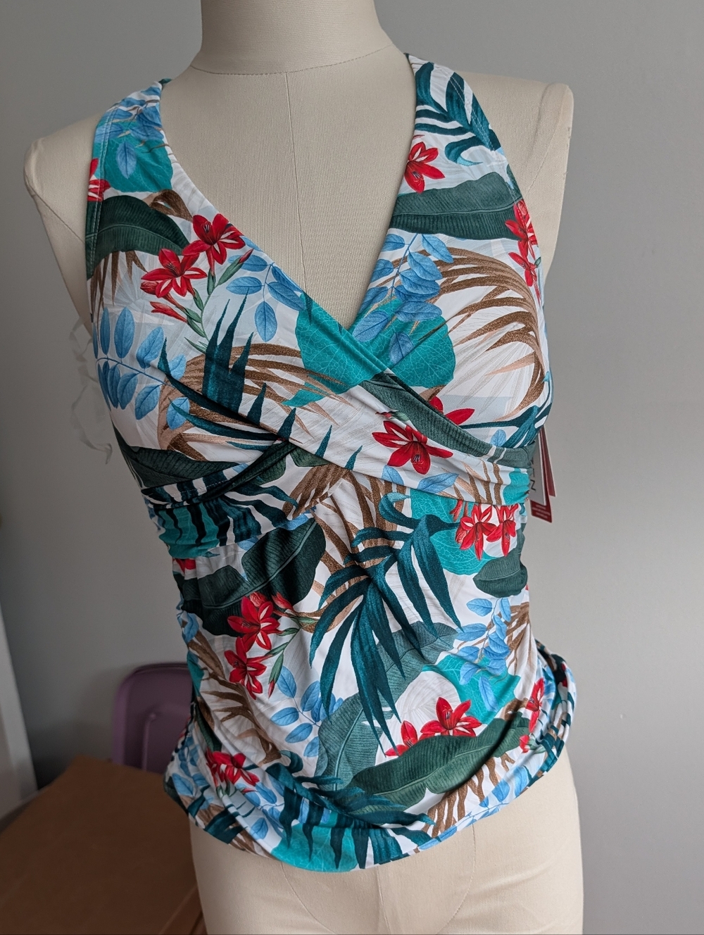 Jantzen Teal, Green & Red Tropical Wrap Tank